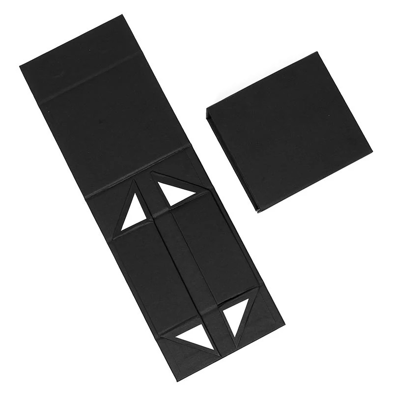 Foldable magnetic gift box in black matte finish with gold foil logo